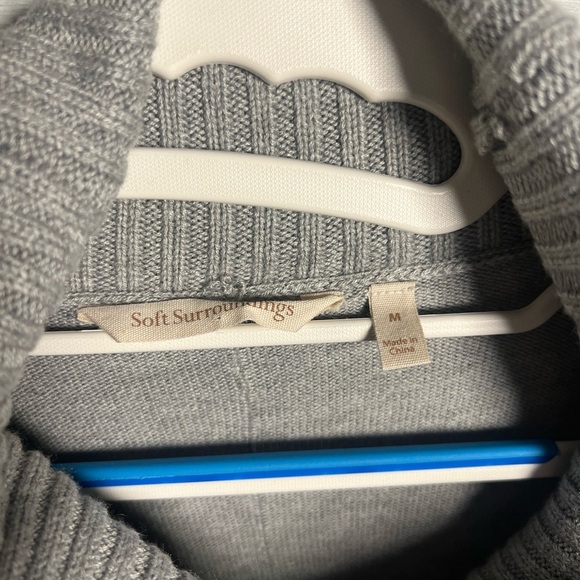 Soft Surroundings Heather Grey Ribbed Cowl Neck Sweater Tunic Wool Cashmere Cozy - Picture 7 of 9